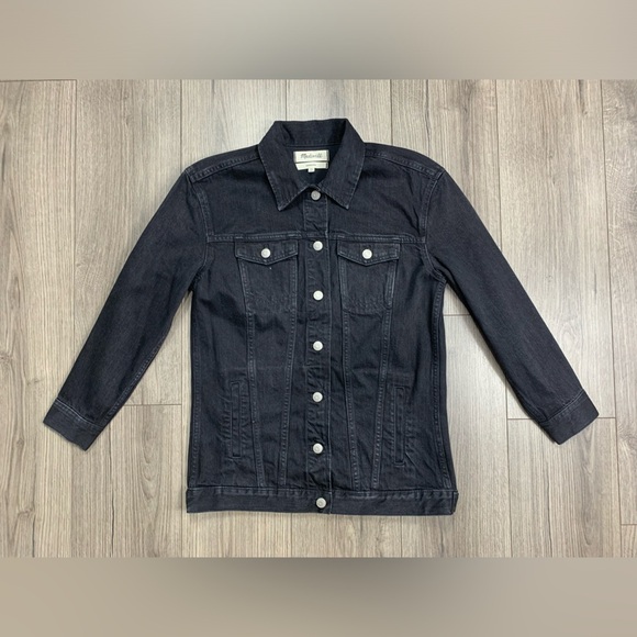 Madewell The Oversized Denim Jean Button Up Jacket Collared Black Size‎ XS G7501 - Picture 5 of 16